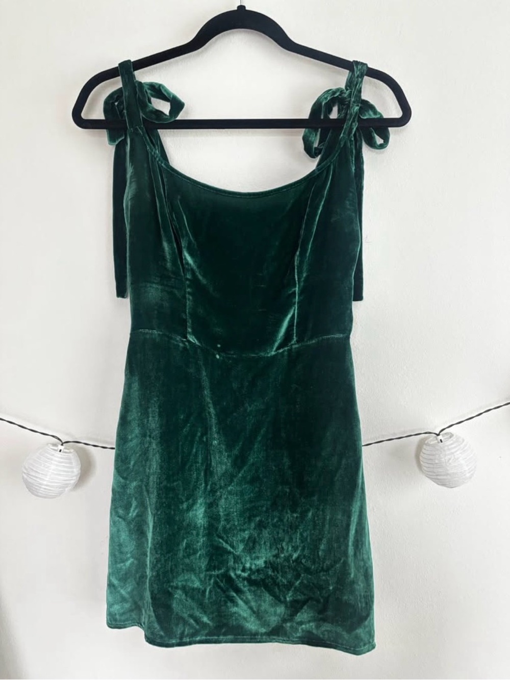 REFORMATION Minna Green Velvet Tie-Shoulder Dress